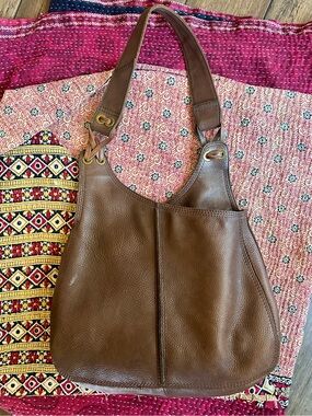 Lucky Brand Brown Pebbled Leather Hobo Shoulder Bag